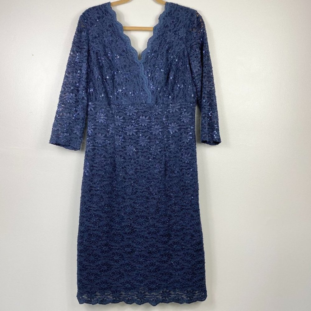 NWT Alex Evenings Size 10 Lace Sequin ¾ Sleeve Dress